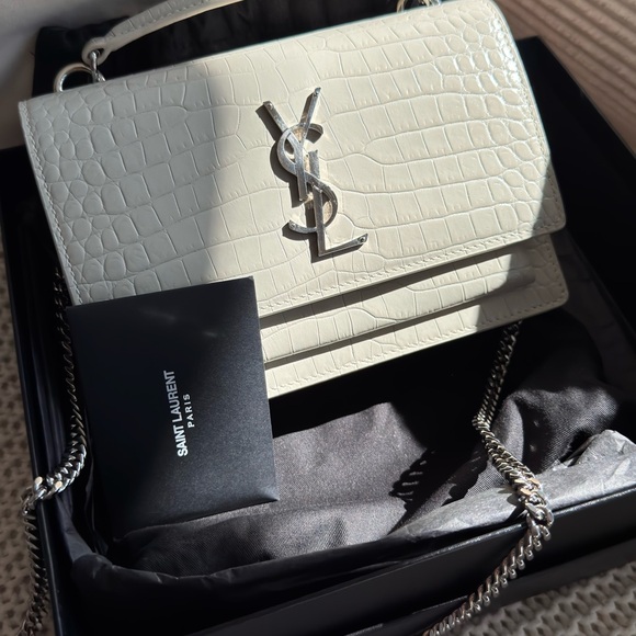 SAINT LAURENT SUNSET MINI white CROC crossbody/shoulder bag - Picture 1 of 8